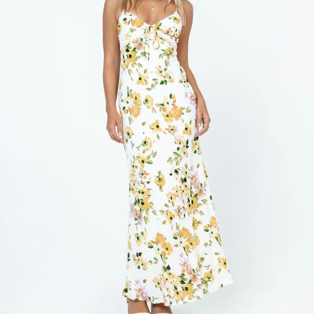 EMILY MAXI DRESS WHITE / YELLOW FLORAL - Princess Polly